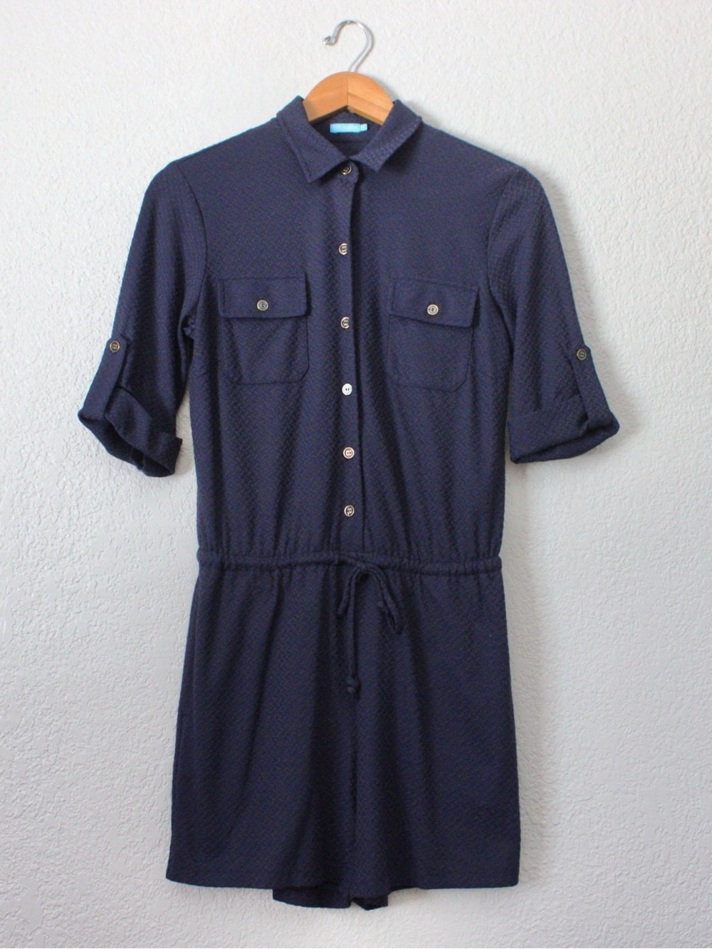 J. McLaughlin Westport Navy Jacquard Textured Romper